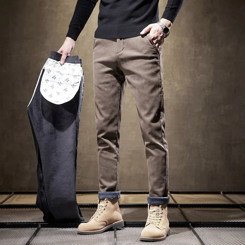 Corduroy Trousers for Men | Slim Fit, Fleece Lined | Khaki