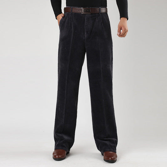 Corduroy Trousers for Men | Wide Leg Pleated | Black Gray