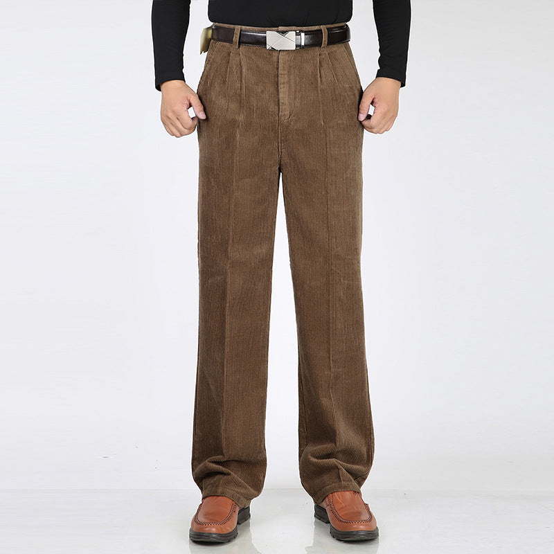 Corduroy Trousers for Men | Wide Leg Pleated | Khaki