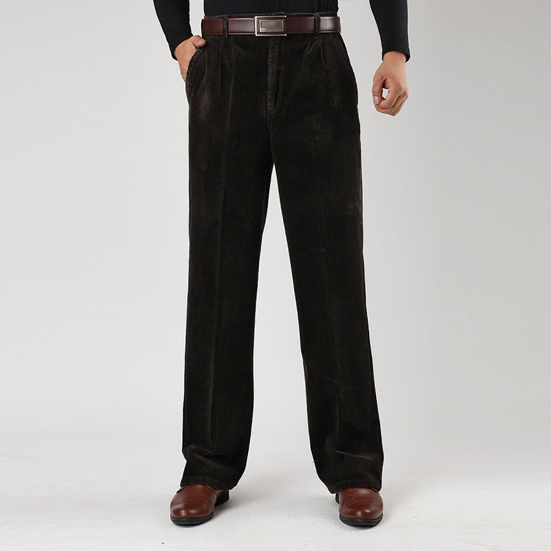 Corduroy Trousers for Men | Wide Leg Pleated | dark Brown
