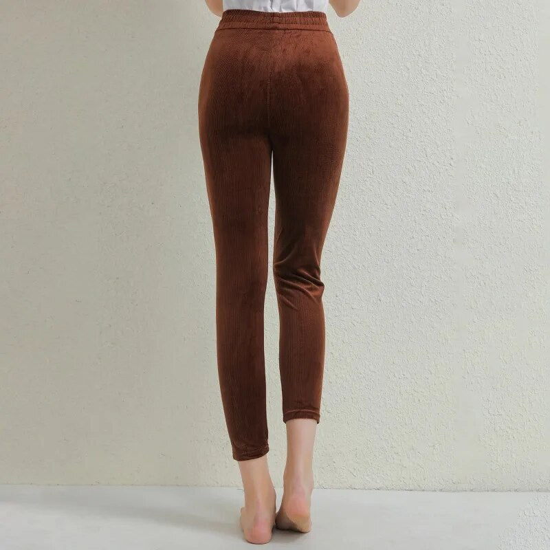 Corduroy Trousers for Women | Elastic Waistband | Brown2