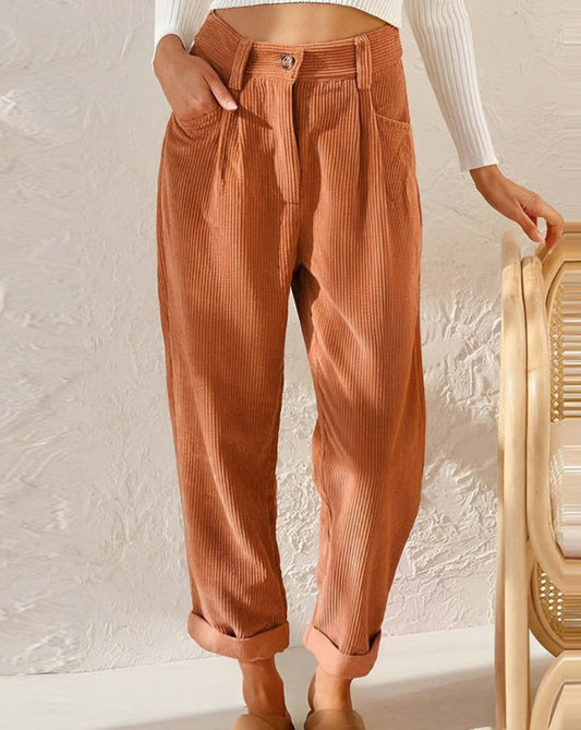 Corduroy Trousers for Women, High Waist | Ankle-Length | Orange