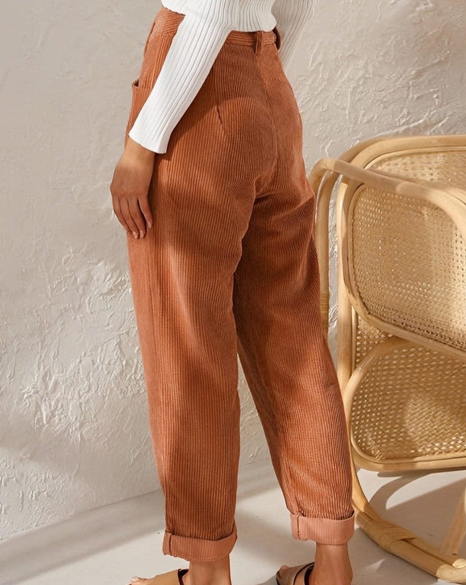 Corduroy Trousers for Women, High Waist | Ankle-Length | Orange1