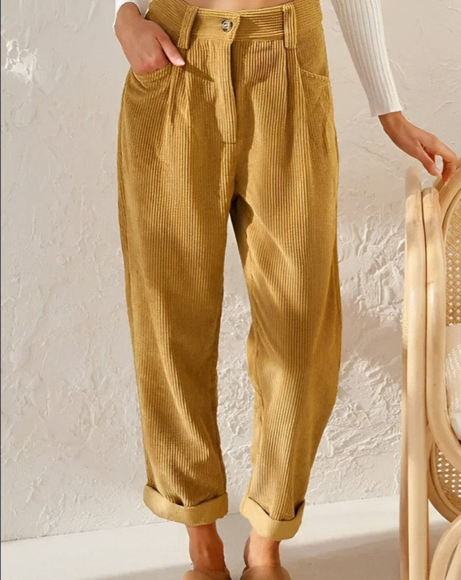 Corduroy Trousers for Women, High Waist | Ankle-Length | Yellow