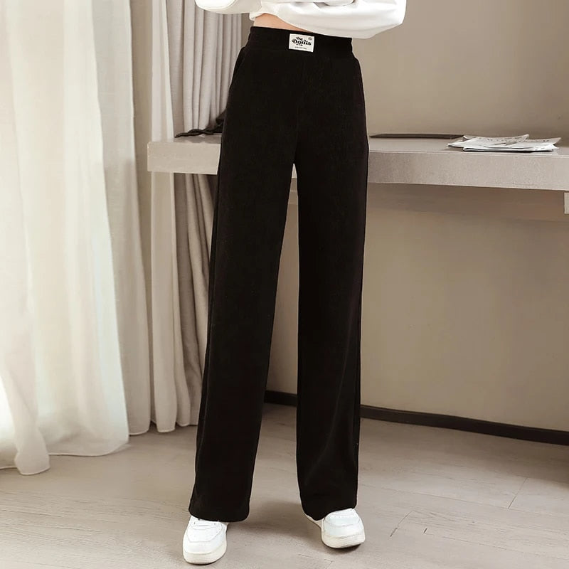 Corduroy Trousers for Women | High Waist | Black