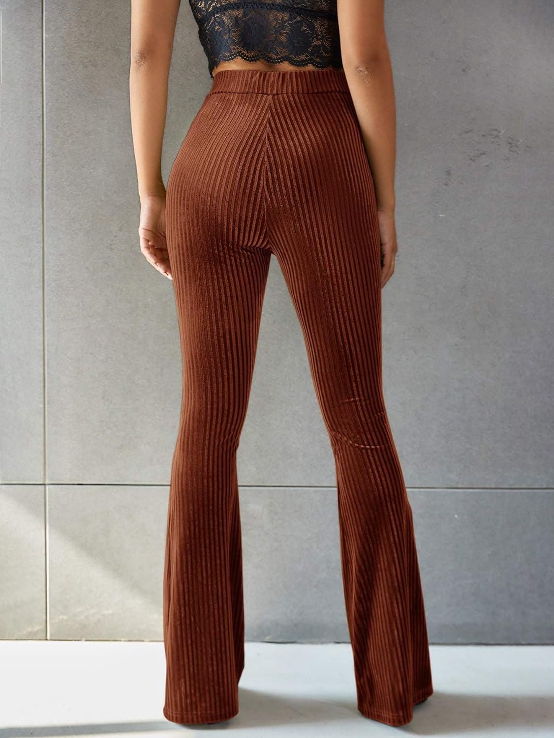 Corduroy Trousers for Women | High Waist, Flared legs | Brown1