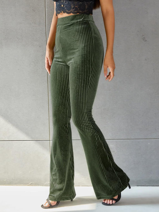 Corduroy Trousers for Women | High Waist, Flared legs | Green