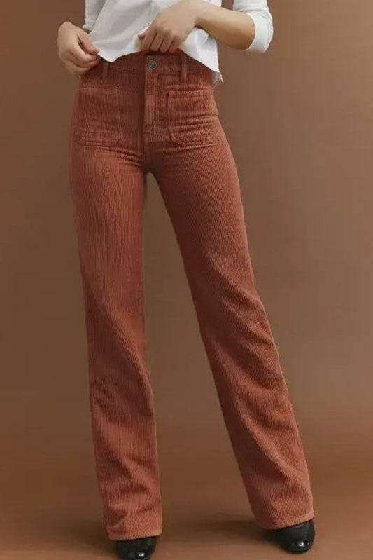 Corduroy Trousers for Women| High Waist, Relaxed Fit | Brown