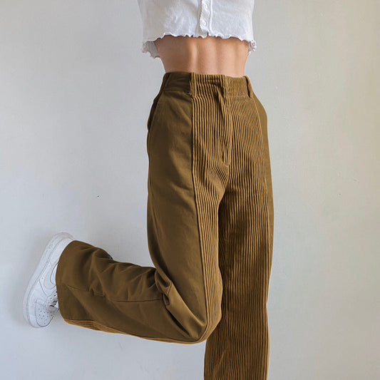 Corduroy Trousers for Women, High Waist | Relaxed Fit | Khaki