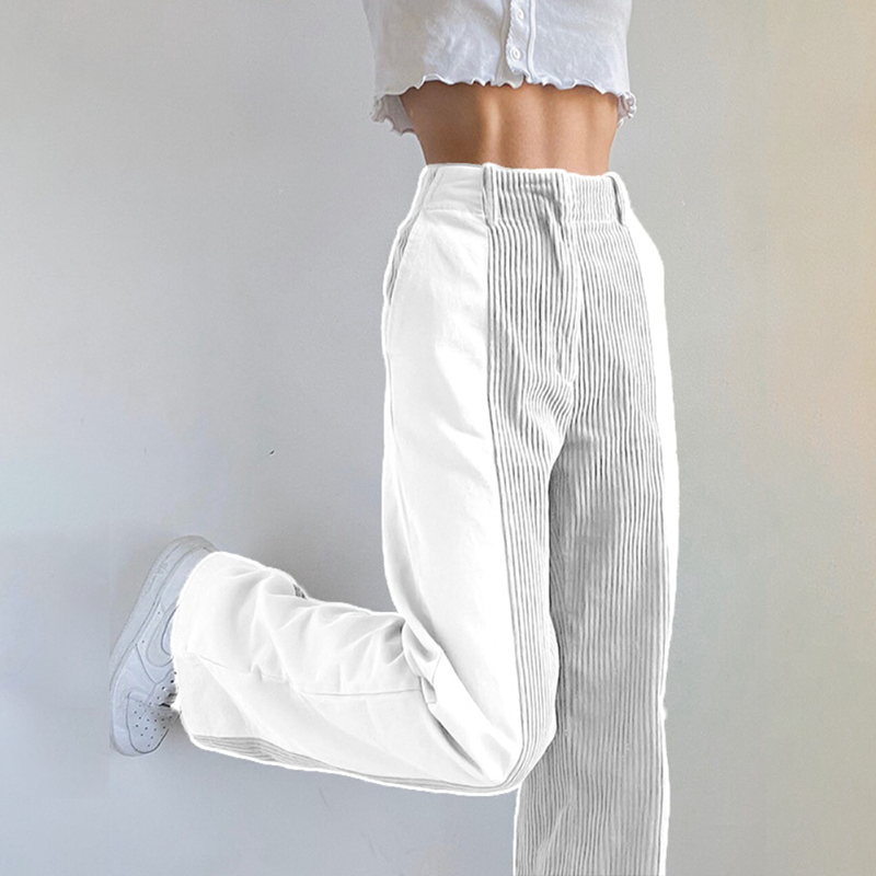 Corduroy Trousers for Women, High Waist | Relaxed Fit | White