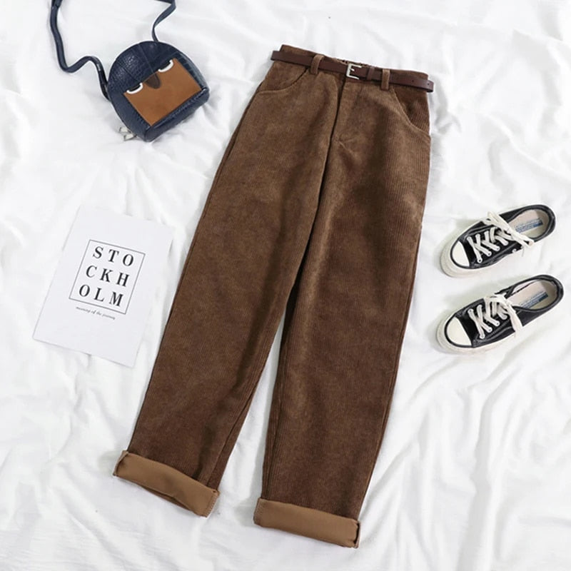 Corduroy Trousers for Women | High Waist, Wide leg design | Brown