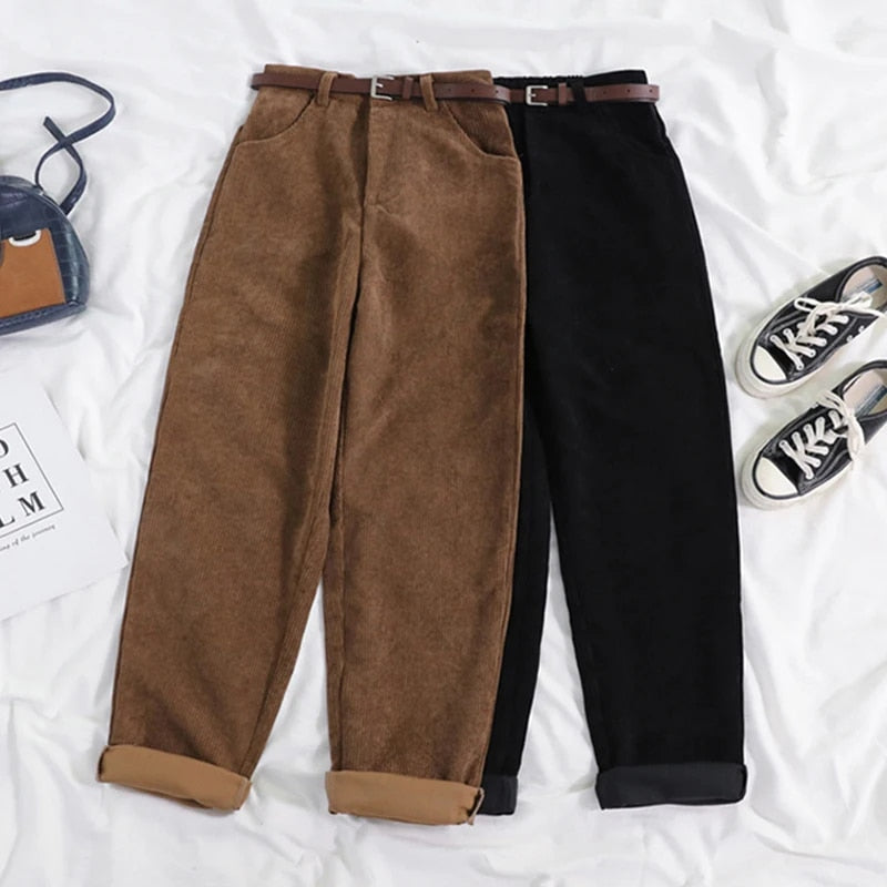 Corduroy Trousers for Women | High Waist, Wide leg design | Brown1