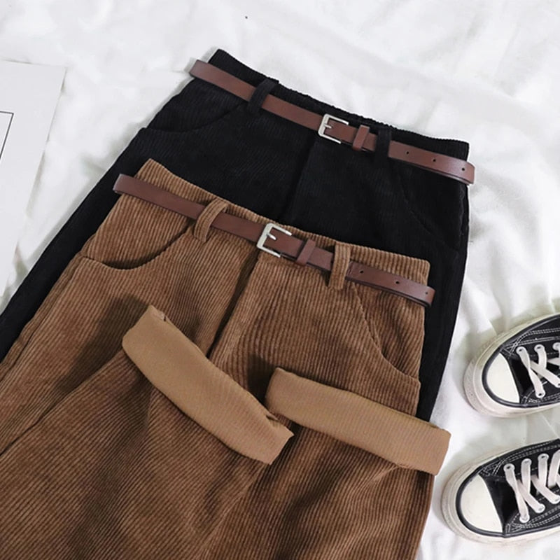 Corduroy Trousers for Women | High Waist, Wide leg design | Brown2