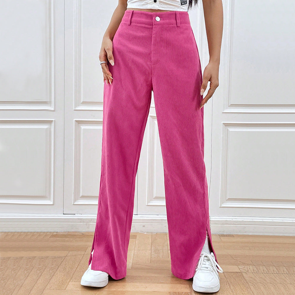  Corduroy Trousers for Women | Modern Fit, Wide Leg | Fuchsia1