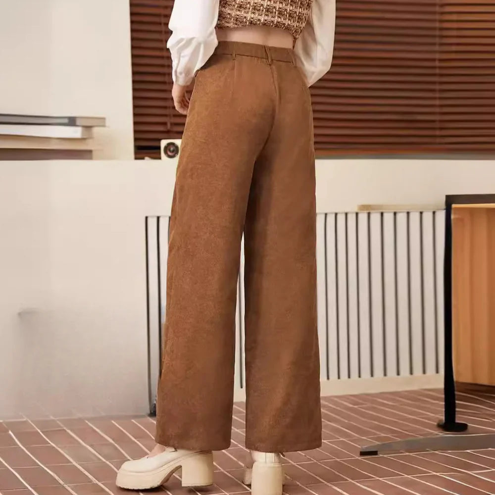 Corduroy Trousers for Women | Regular Fit | All Seasons | Brown1
