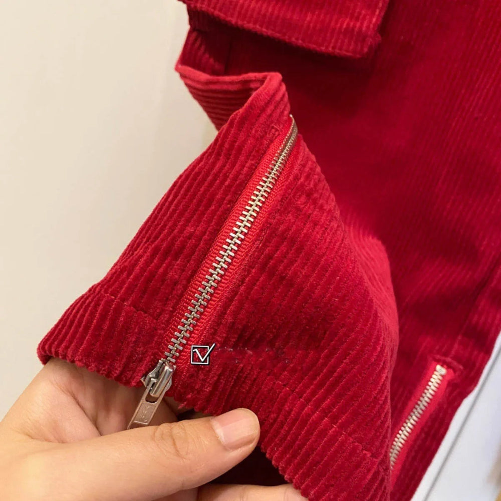 Corduroy Trousers for Women | Retro Style | Full Length | Red1