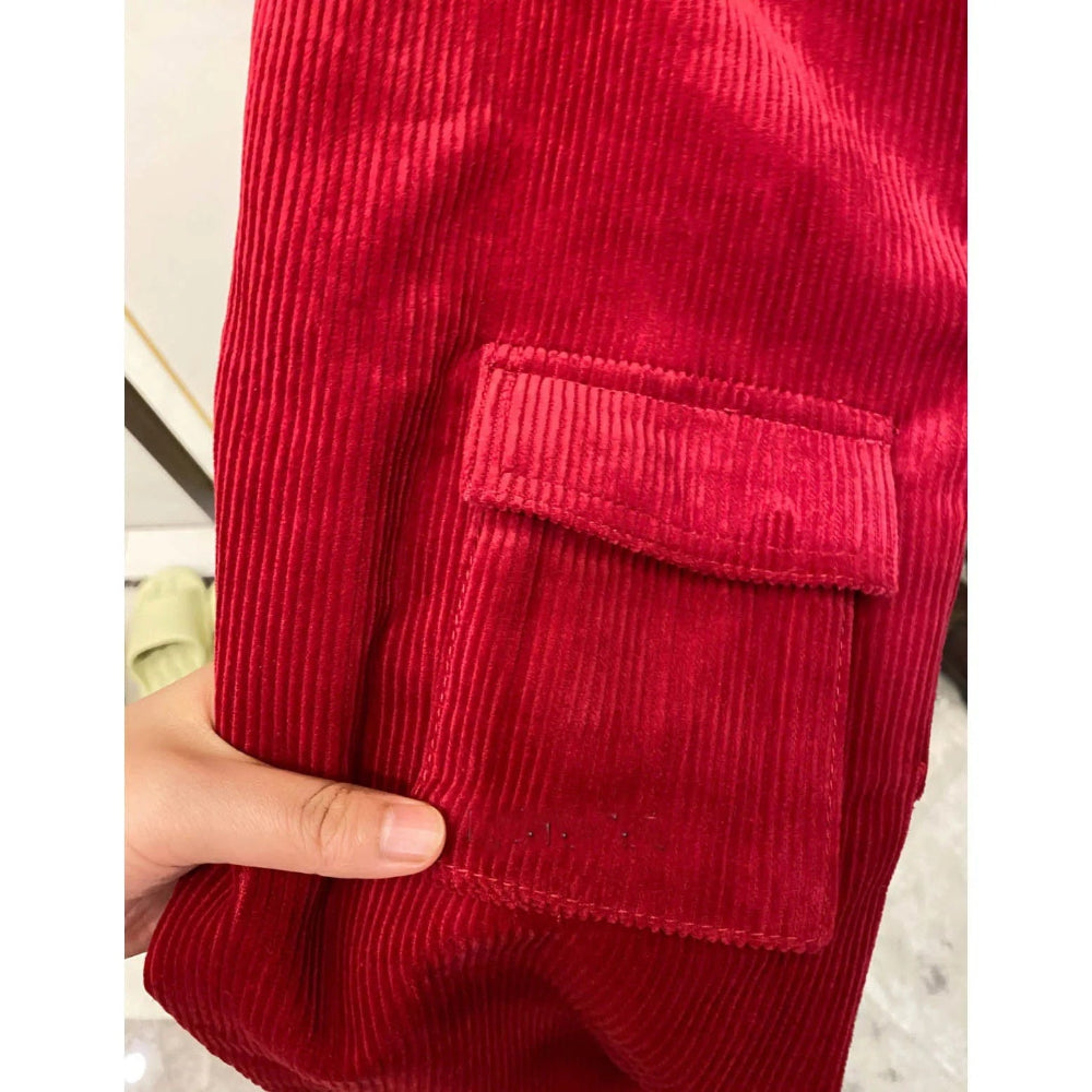 Corduroy Trousers for Women | Retro Style | Full Length | Red2