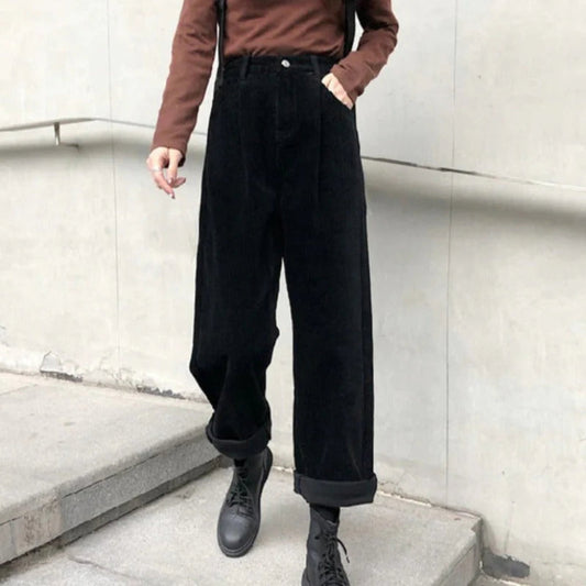 Corduroy Trousers for Women | Straight Leg | Black