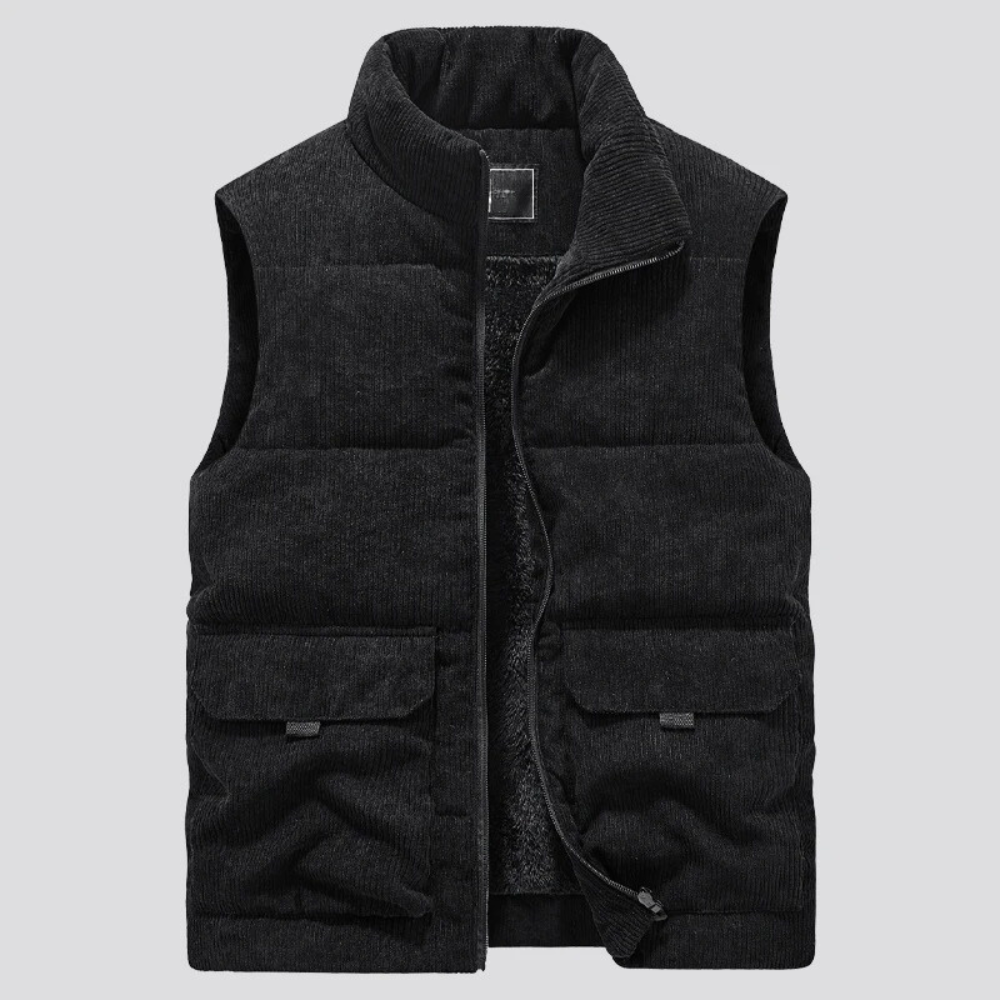 Corduroy Winter Vest for Men | Slim Fit | Black