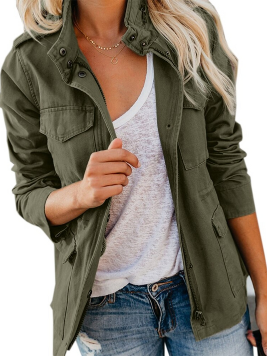 Cotton Blend Jacket for Women | Regular Fit | Army Green