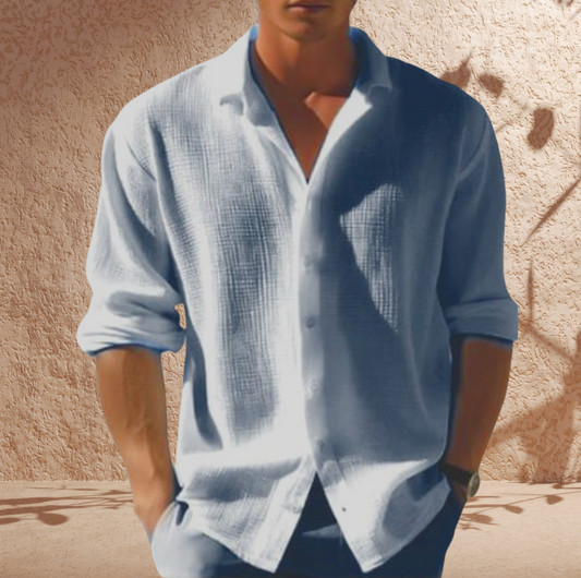 Cotton Blend Long Sleeve Shirt for Men – Casual and Classy | Blue
