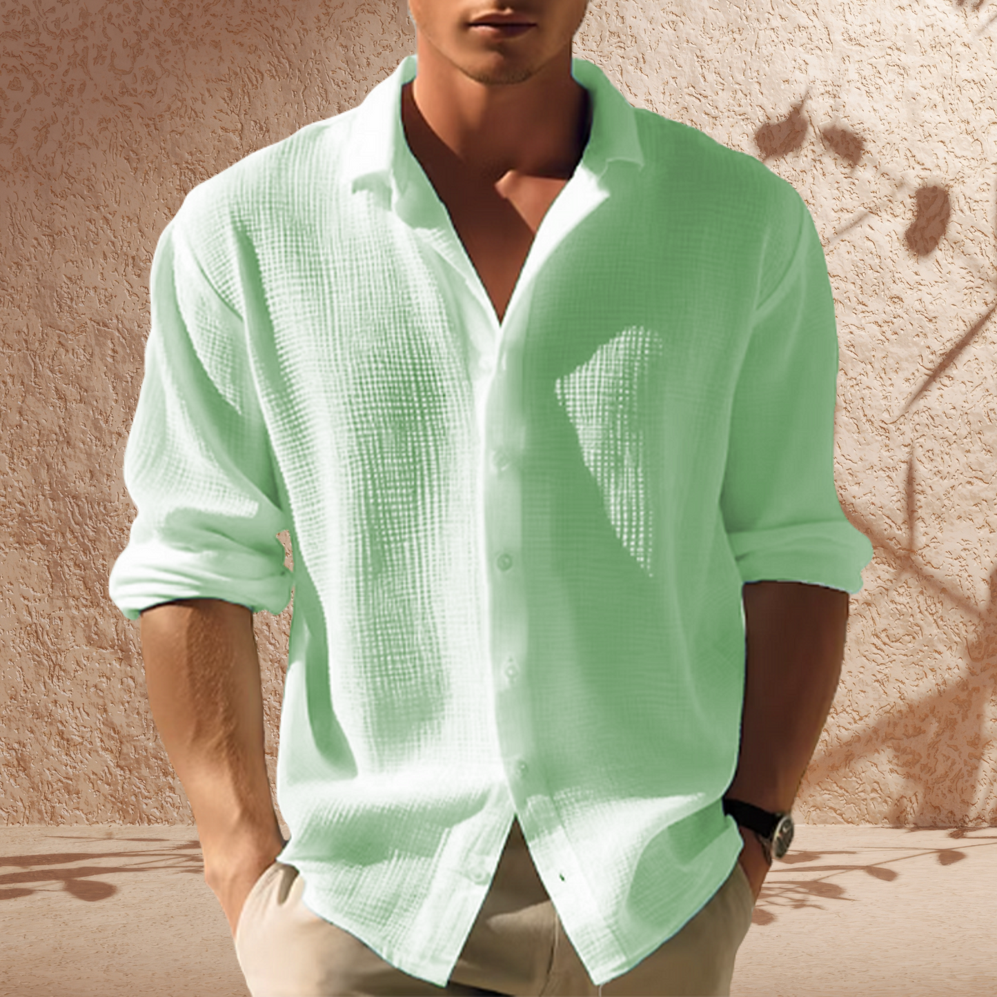 Cotton Blend Long Sleeve Shirt for Men – Casual and Classy | Green