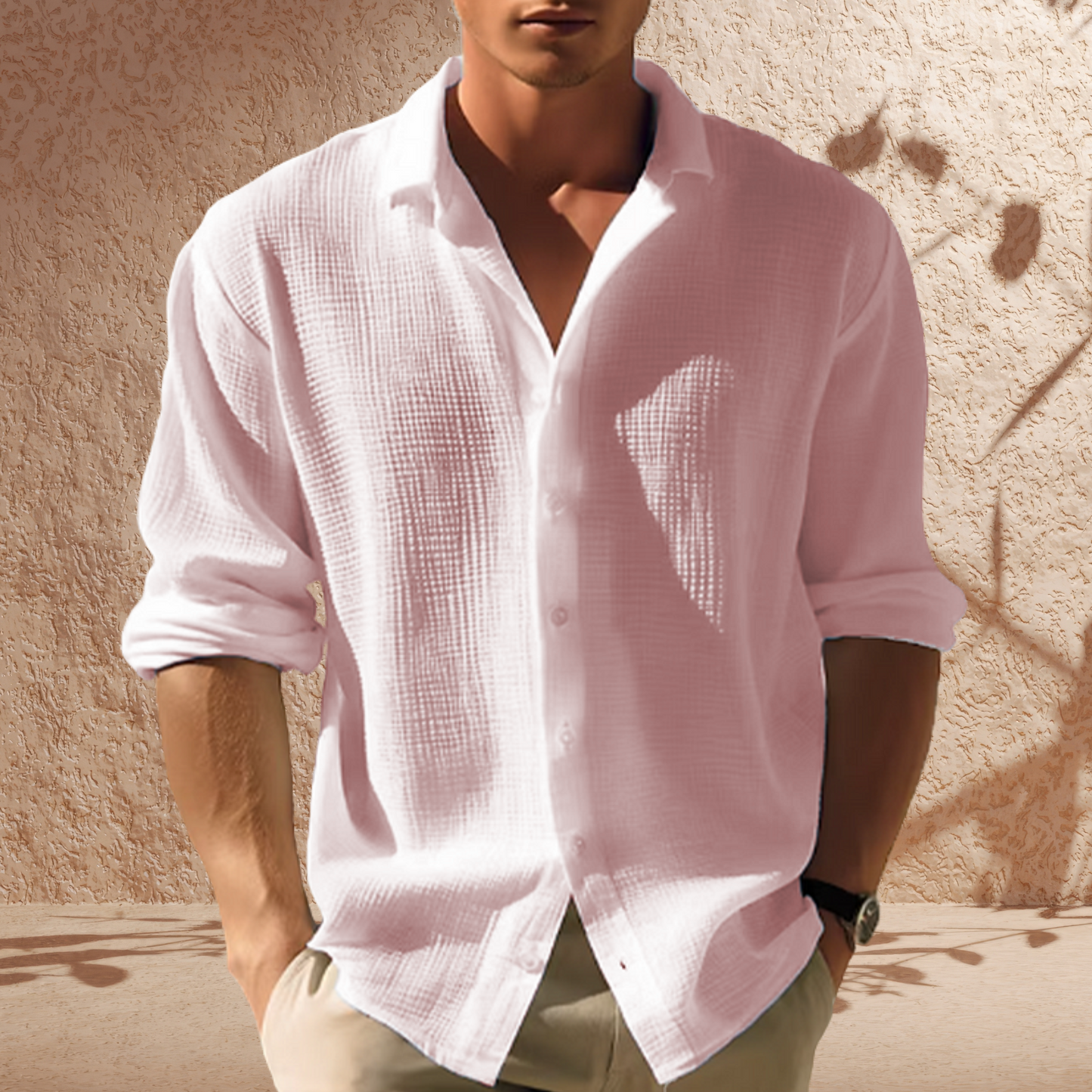 Cotton Blend Long Sleeve Shirt for Men – Casual and Classy | Pink