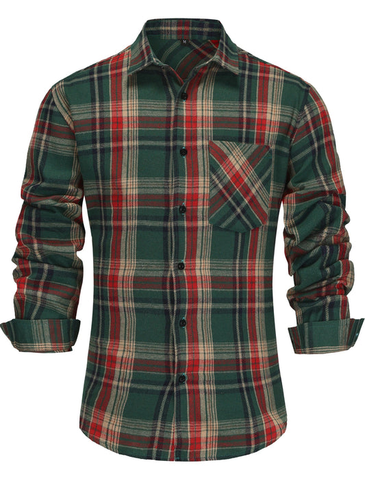 Cotton Long-Sleeve Shirt for Men | Classic Fit | Green
