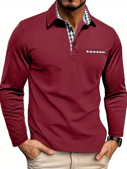 Cotton Long Sleeve Polo Shirt for Men | Comfortable Fit | Red