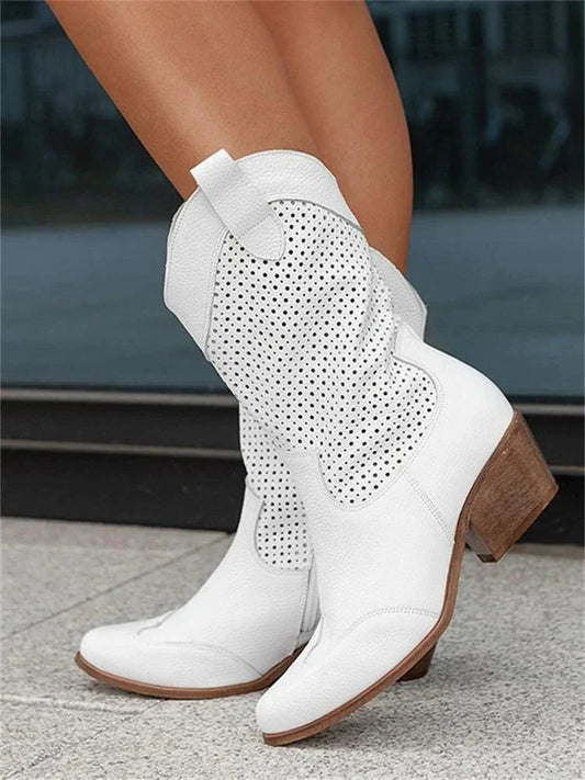 Cowboy Boots for Women | Breathable with Zipper | White1