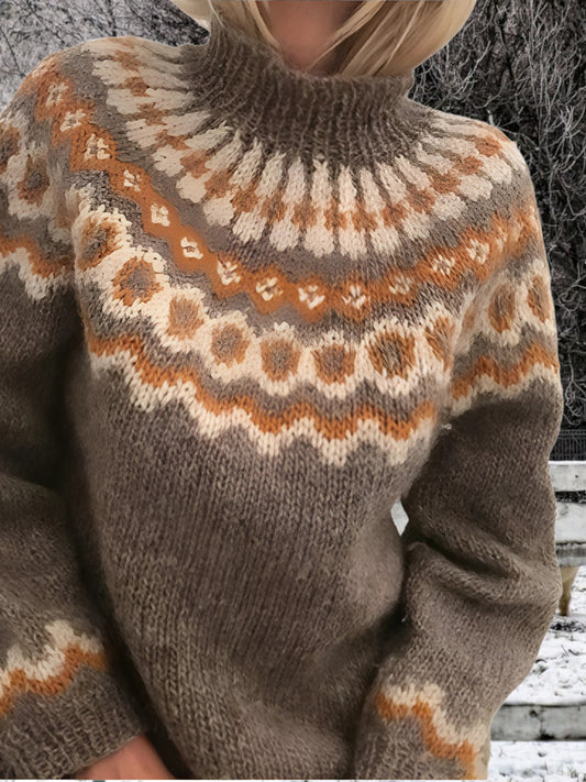 Cozy Knitted Sweater | Classic Patterns | Khaki