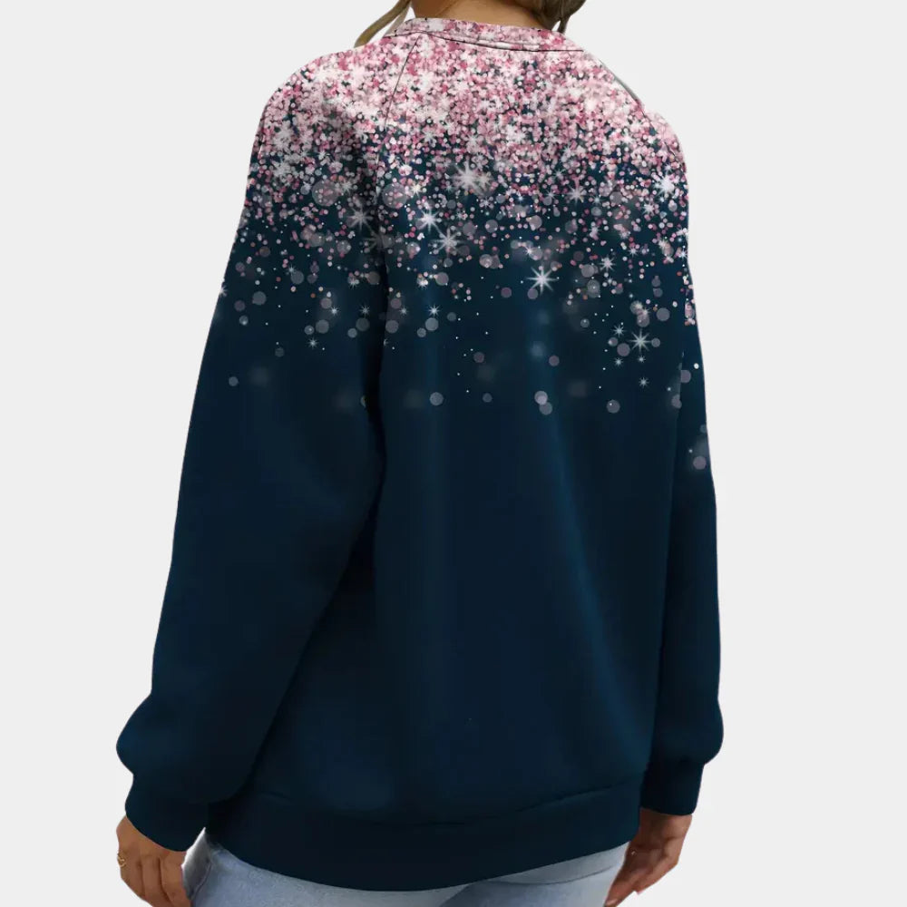 Crew nick Long Sleeve Shirt for Women | Glitters Print | Blue1