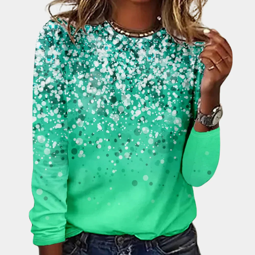 Crew nick Long Sleeve Shirt for Women | Glitters Print | Green