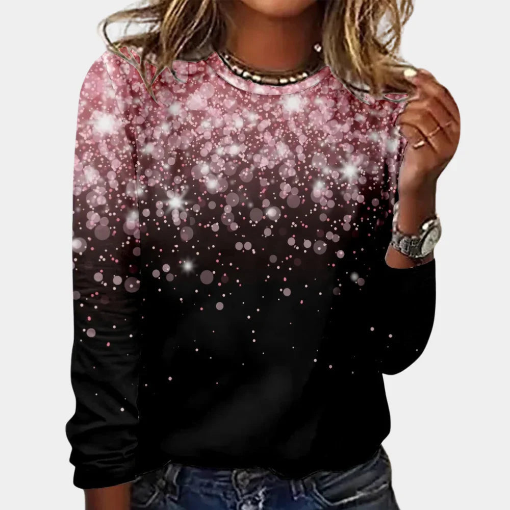 Crew nick Long Sleeve Shirt for Women | Glitters Print | Pink