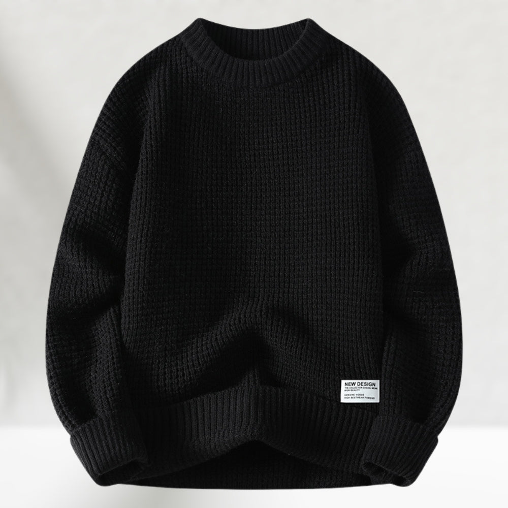 Crewneck Knitted Sweater for Men | Regular Length | Black