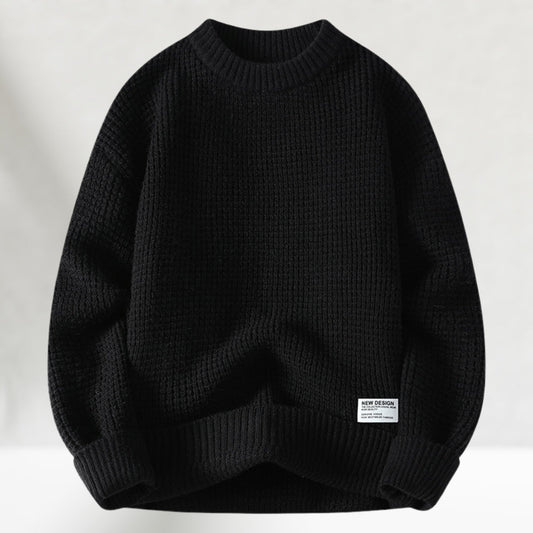Crewneck Knitted Sweater for Men | Regular Length | Black