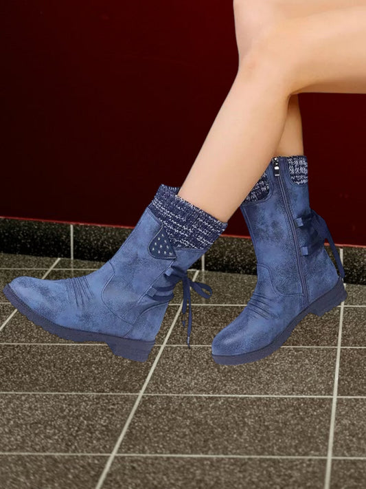 Cristina | Women's Waterproof Non-Slip Mid-Calf Boots with Lace-Up and Zip Closure | Blue