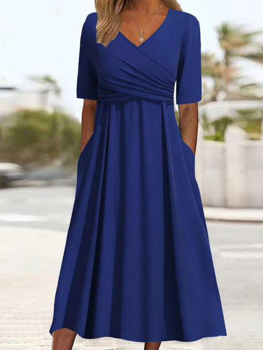 Crossover Midi Dress for Women | Elegant Fit | Blue