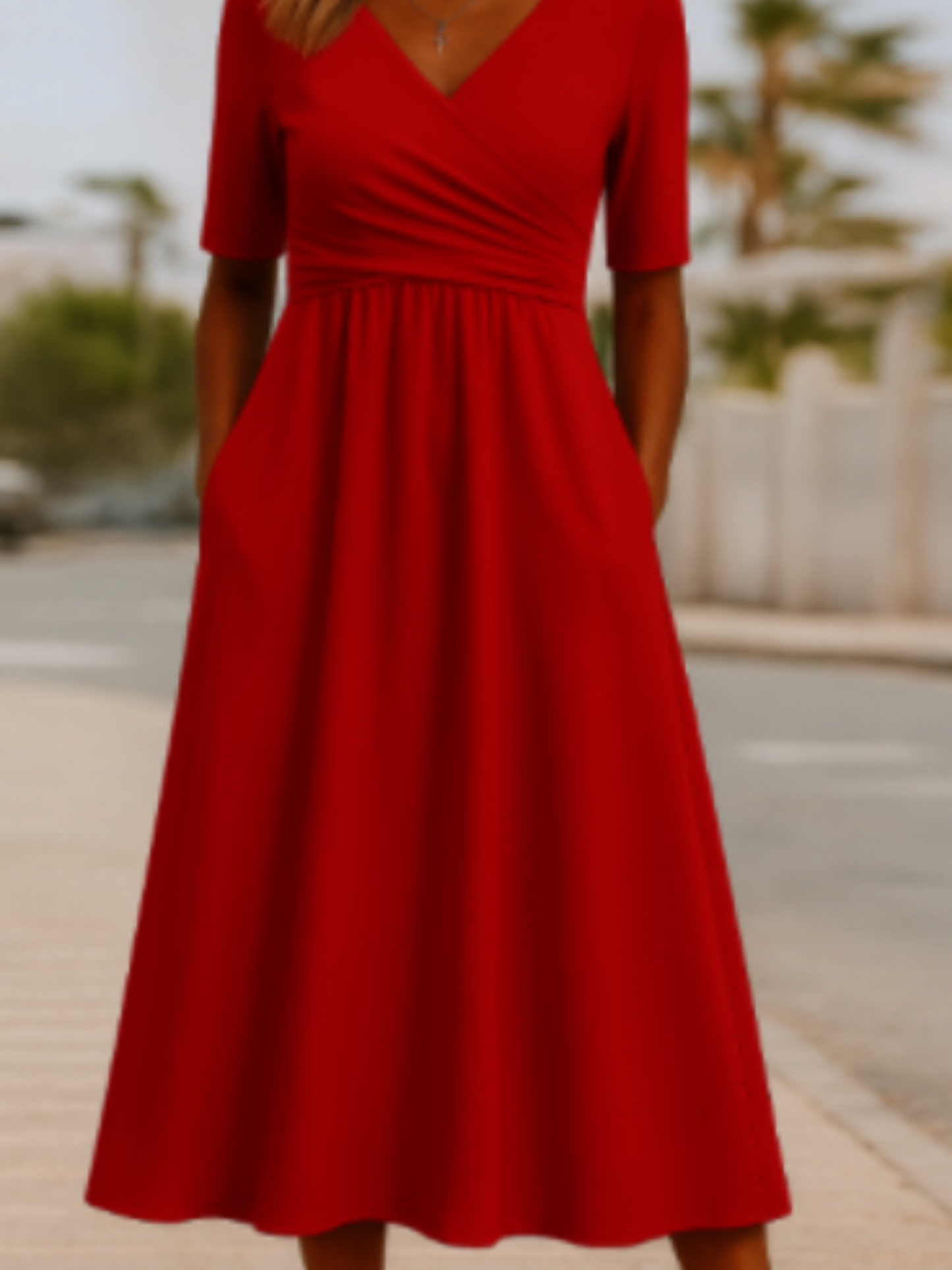 Crossover Midi Dress for Women | Elegant Fit | Red