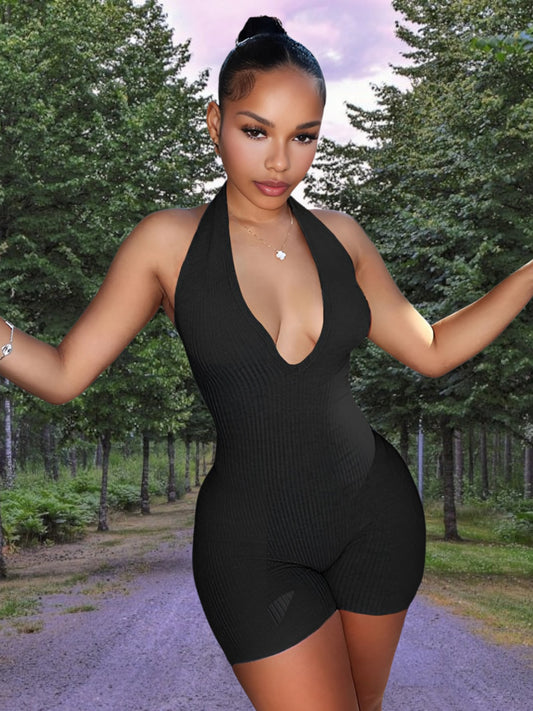 Damaris | Fitted Playsuit for Women with Deep V-Neck, Sleeveless Design, Perfect for Summer | Black