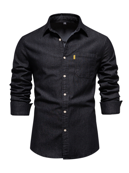 Denim Shirt for Men | Long Sleeve, Classic Fit | Black