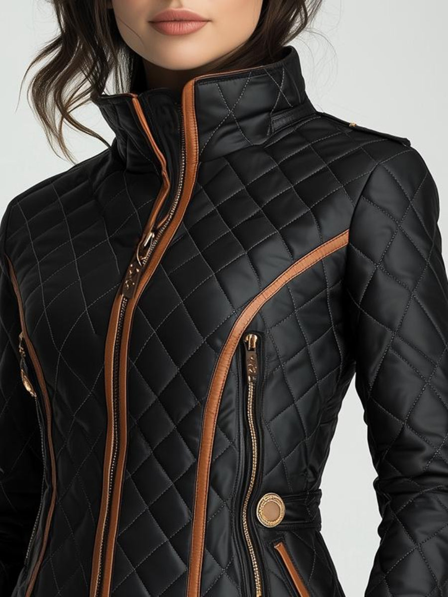 Diamond Quilted Jacket for Women | Winter | Black1