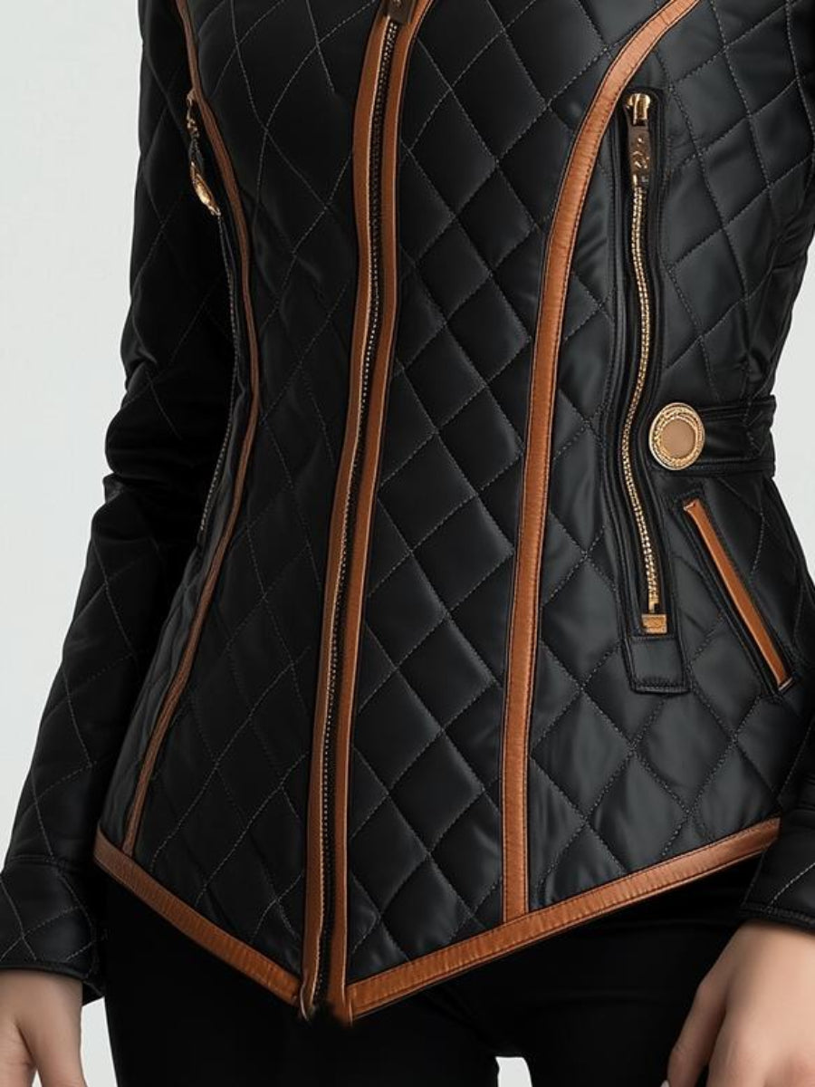 Diamond Quilted Jacket for Women | Winter | Black2