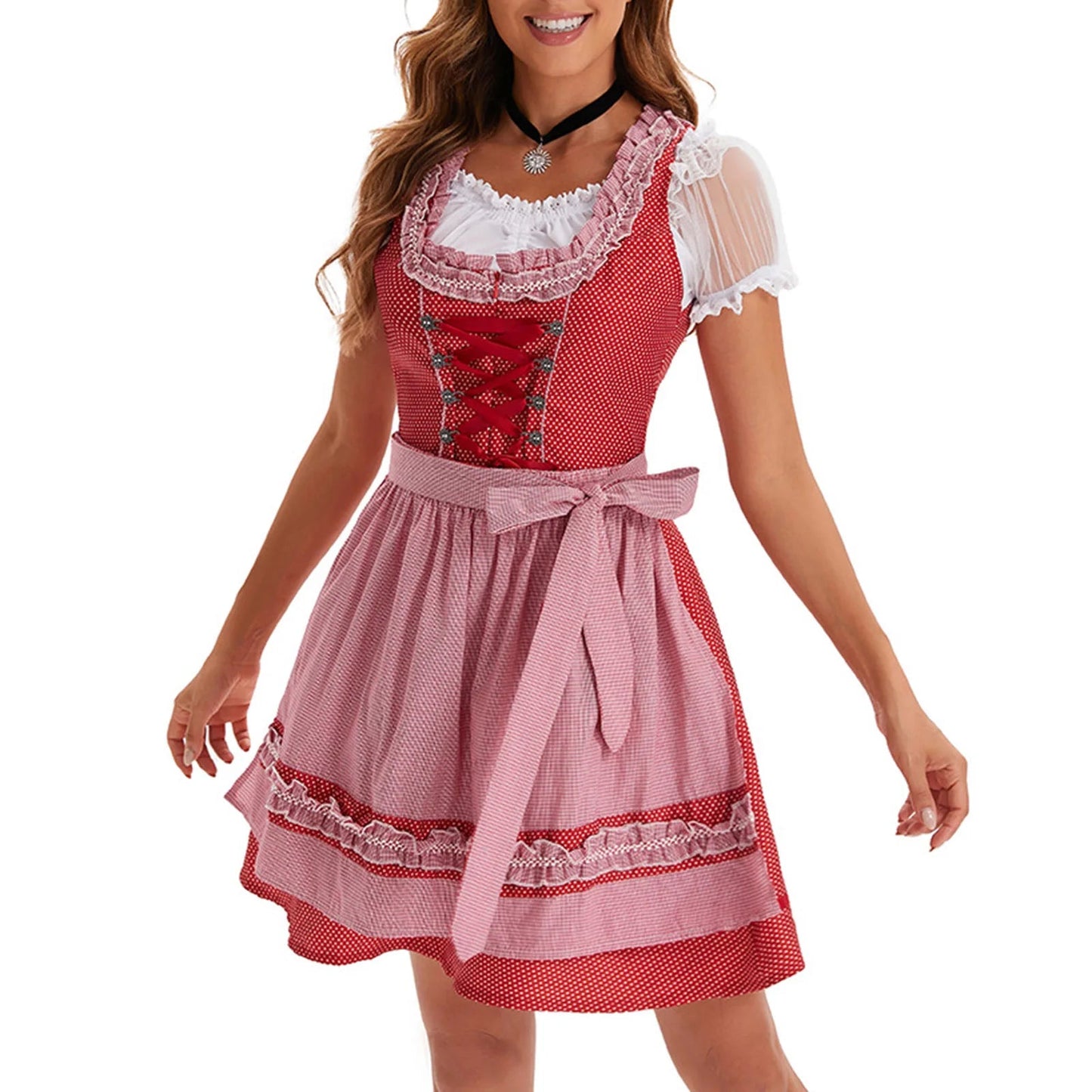 Dirndl Dress for Women | Traditional Design | Oktoberfest | Red1