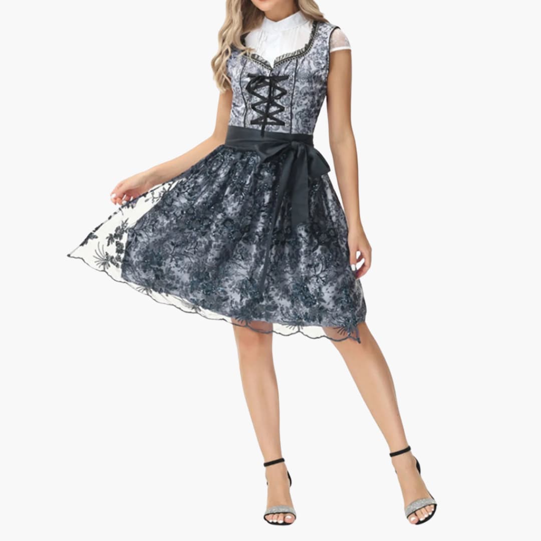 Dirndl Dress with Hook Closure | Square Neckline | Black