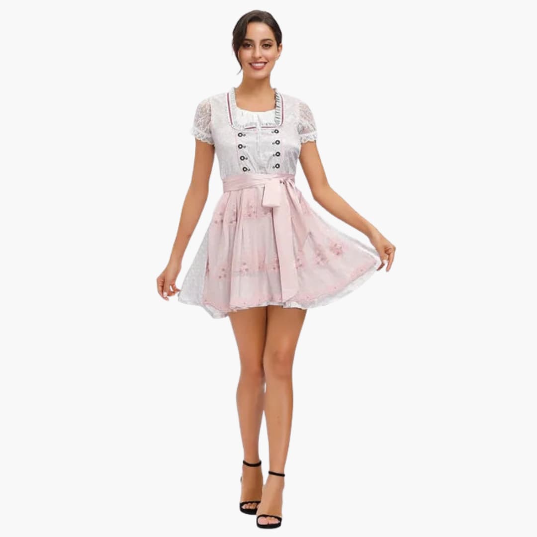 Dirndl Dress with Hook Closure | Square Neckline | Pink