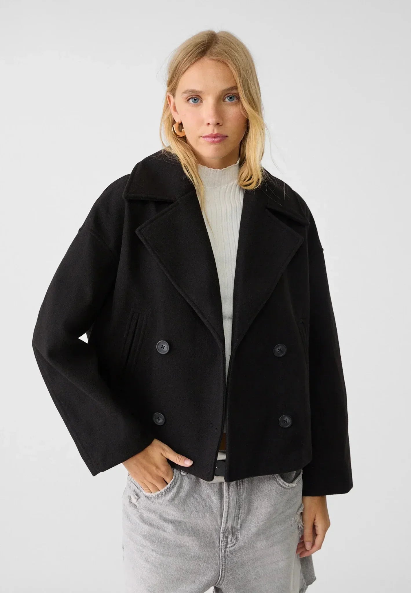 Double-Breasted Jacket for Women | Cropped Cut | Black