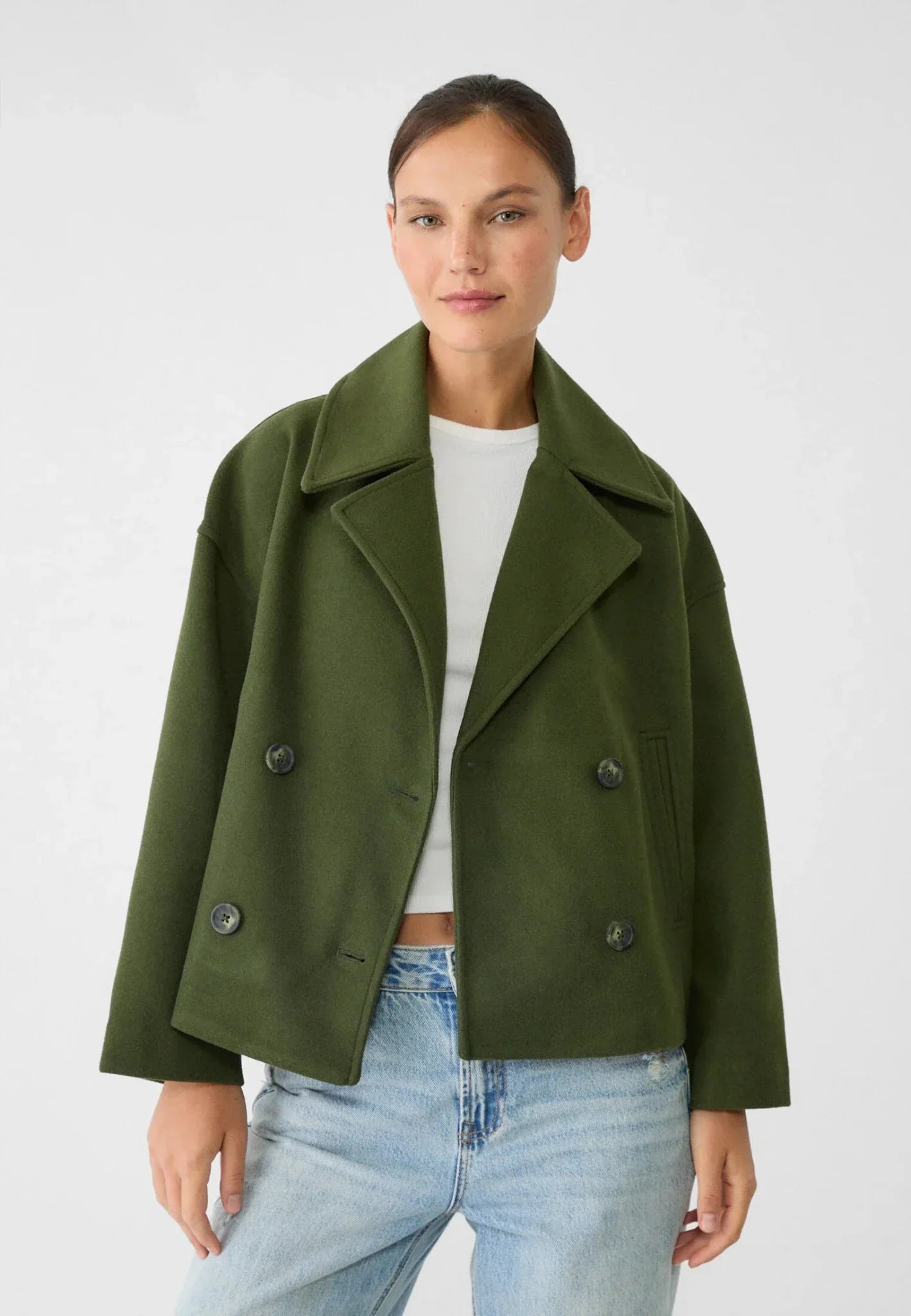 Double-Breasted Jacket for Women | Cropped Cut | Green