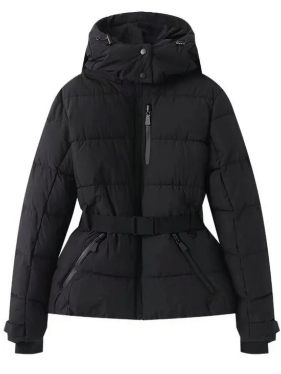 Down Jacket For Women | Hooded, Belted | Winter | Black