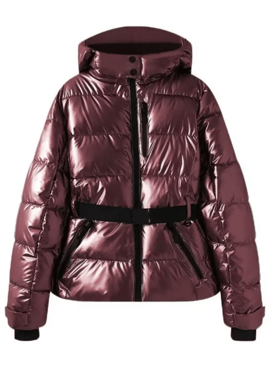Down Jacket For Women | Hooded, Belted | Winter | Wine Red